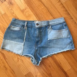 HOLLISTER HIGH RISE PATCHWORK JEAN SHORTS